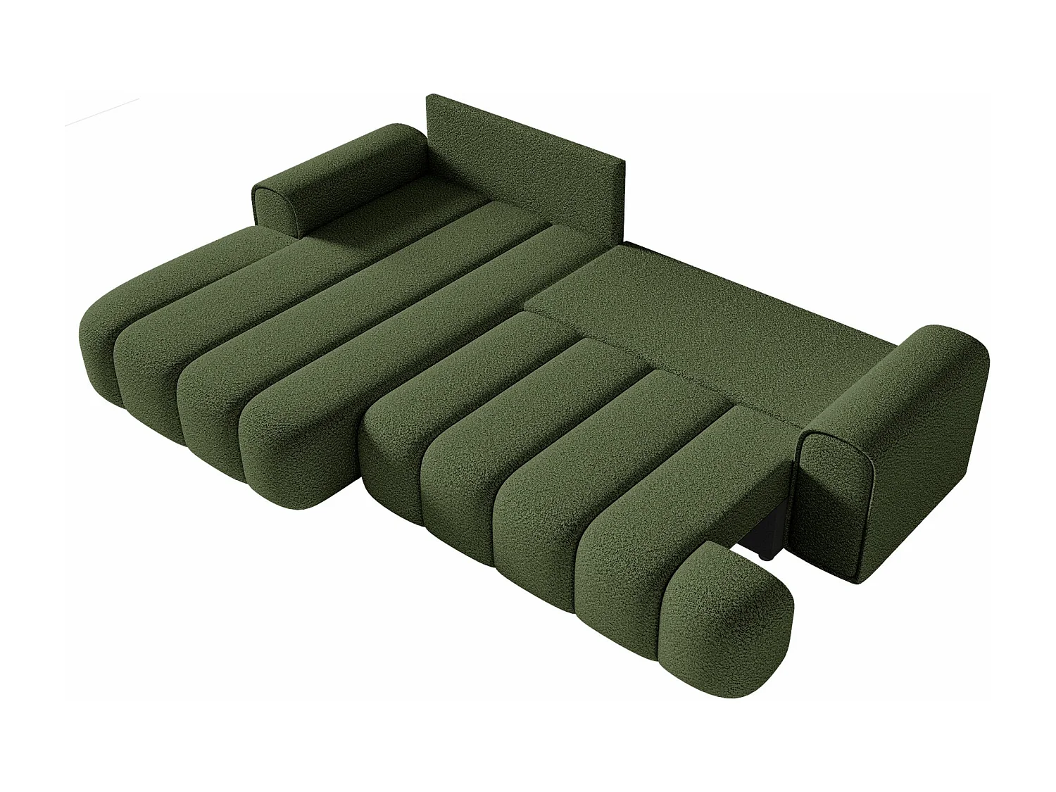 Canapé d'angle convertible - en bouclé vert olive avec revêtement - côté gauche - DANDELINO