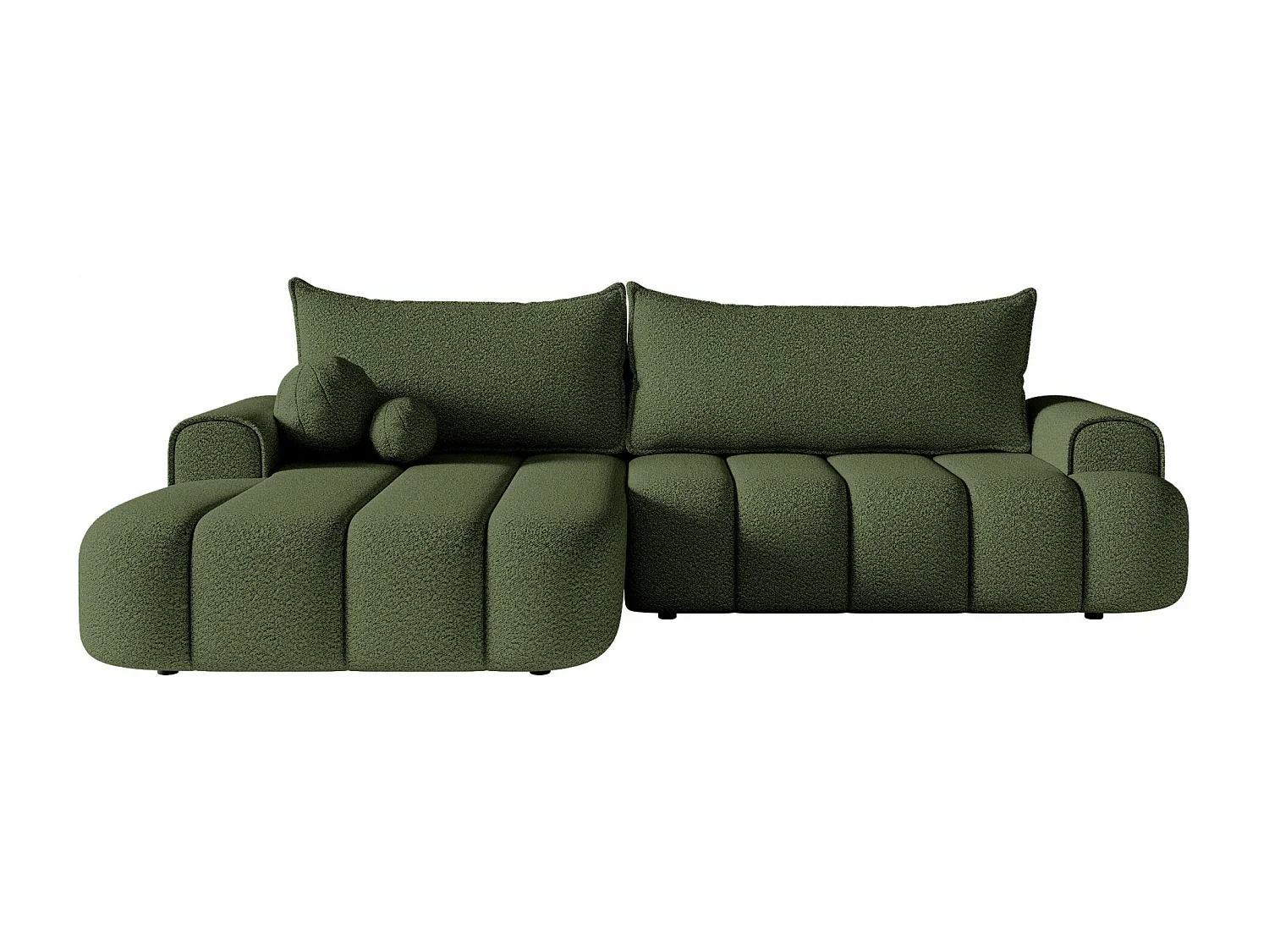 Canapé d'angle convertible - en bouclé vert olive avec revêtement - côté gauche - DANDELINO