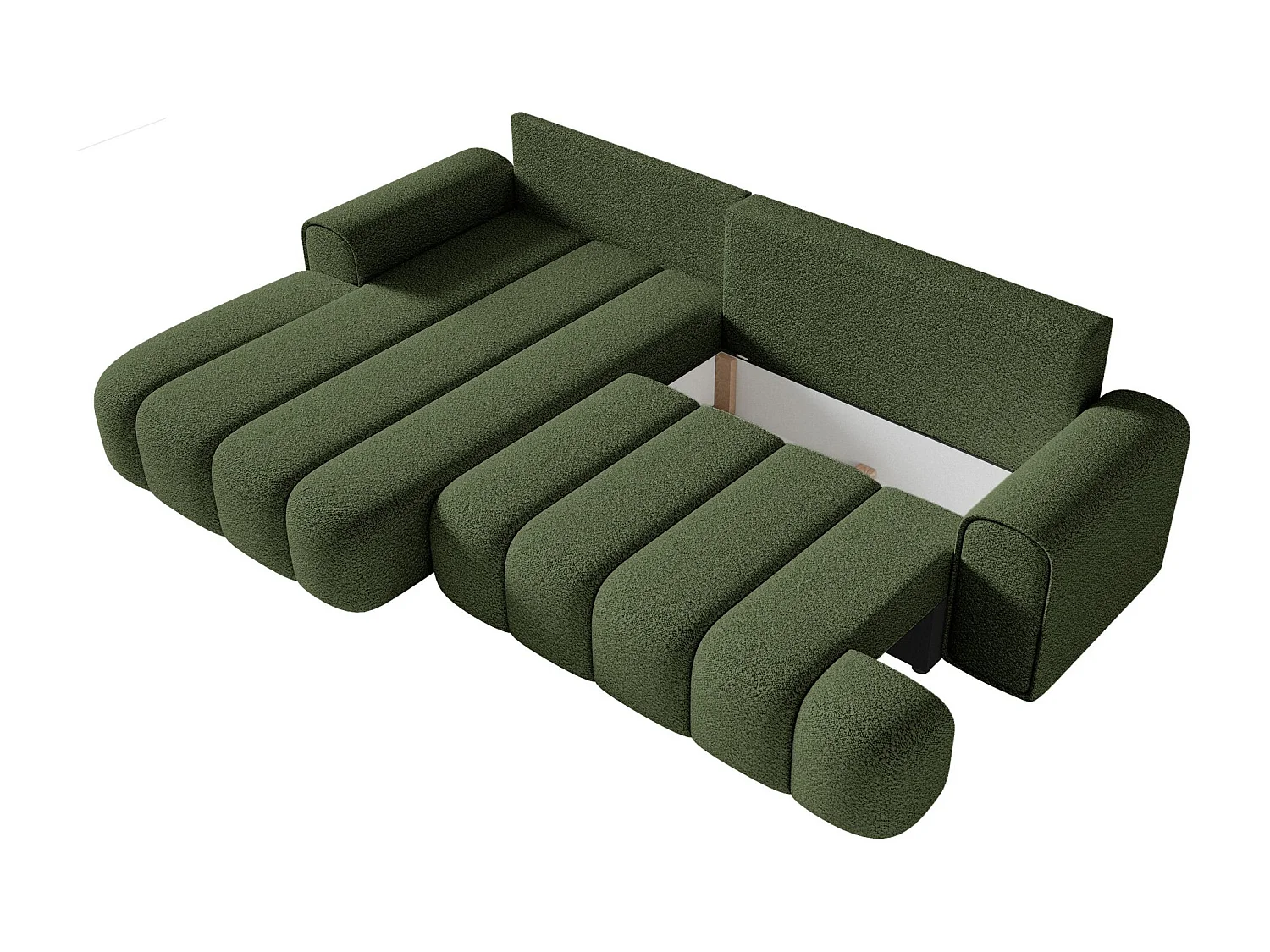 Canapé d'angle convertible - en bouclé vert olive avec revêtement - côté gauche - DANDELINO