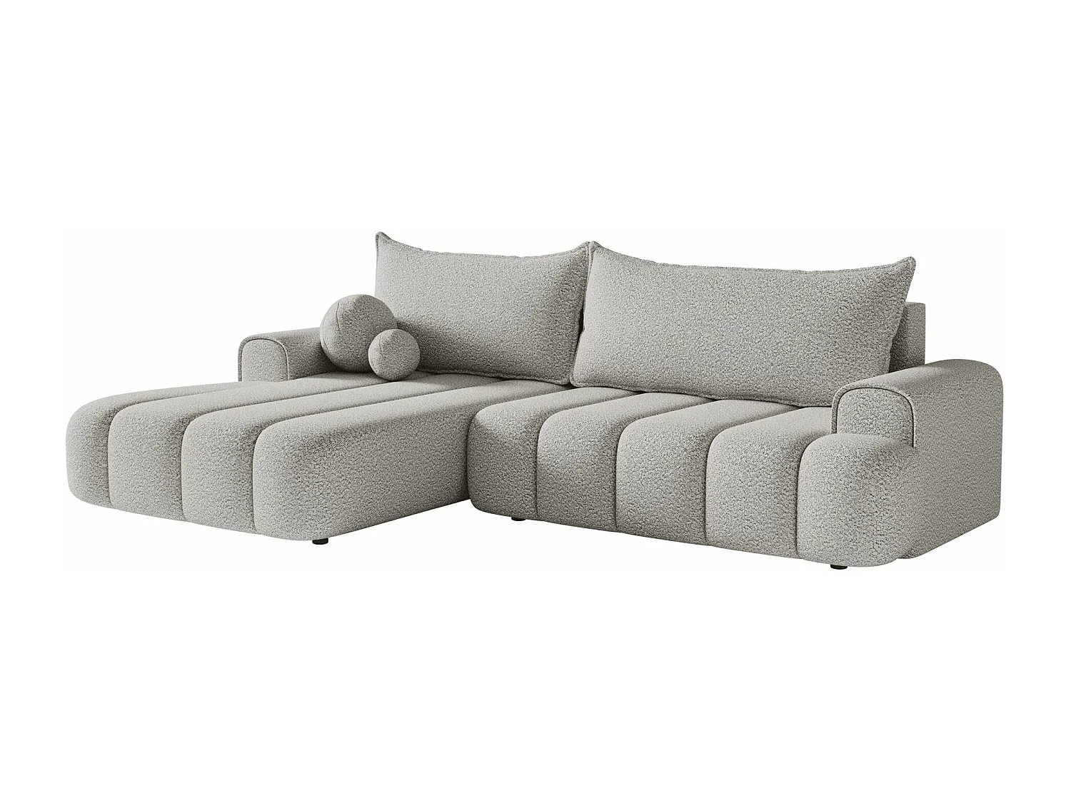 Canapé d'angle convertible - en bouclé gris clair avec revêtement - côté gauche - DANDELINO