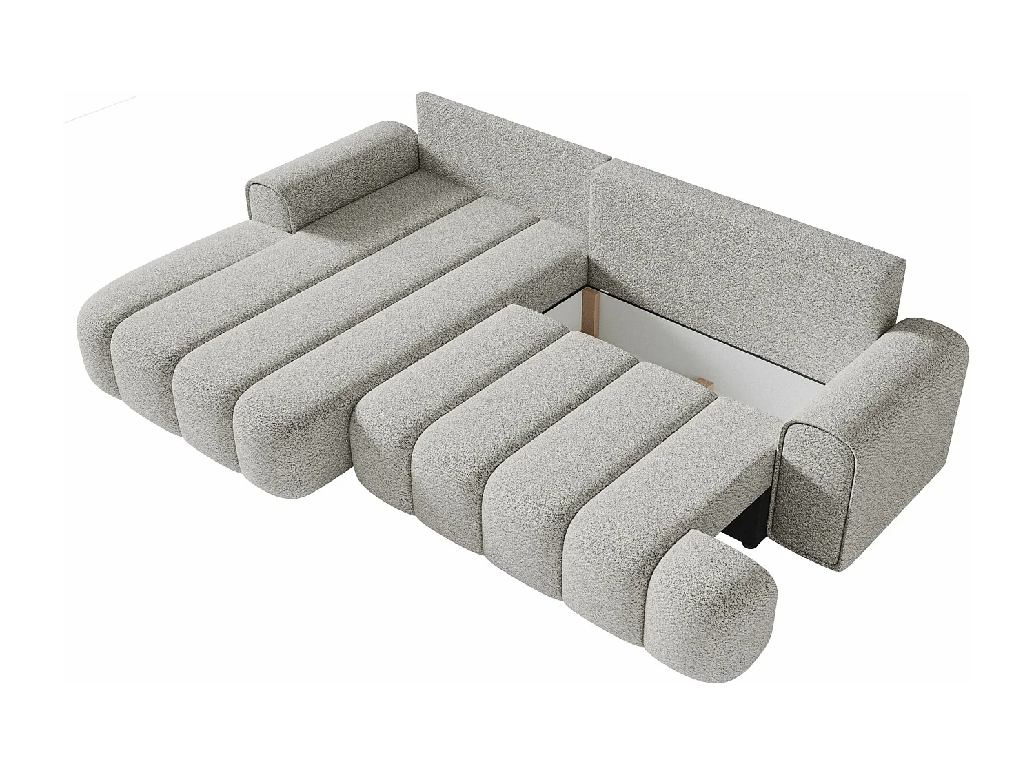 Canapé d'angle convertible - en bouclé gris clair avec revêtement - côté gauche - DANDELINO