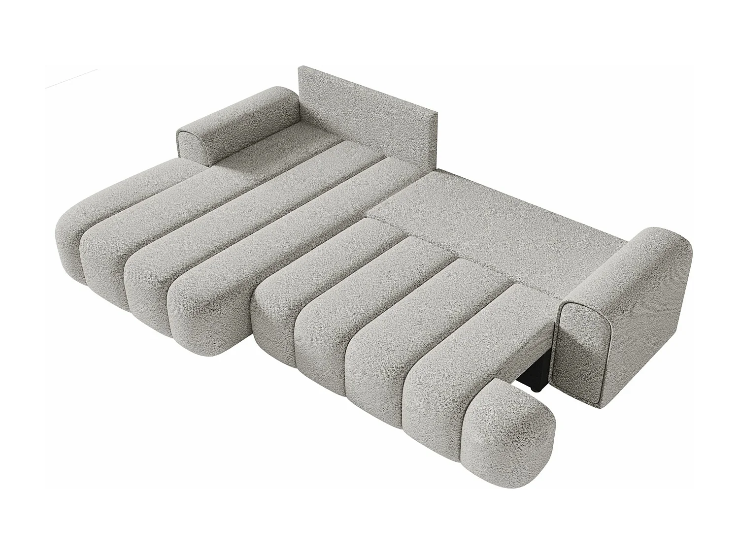 Canapé d'angle convertible - en bouclé gris clair avec revêtement - côté gauche - DANDELINO