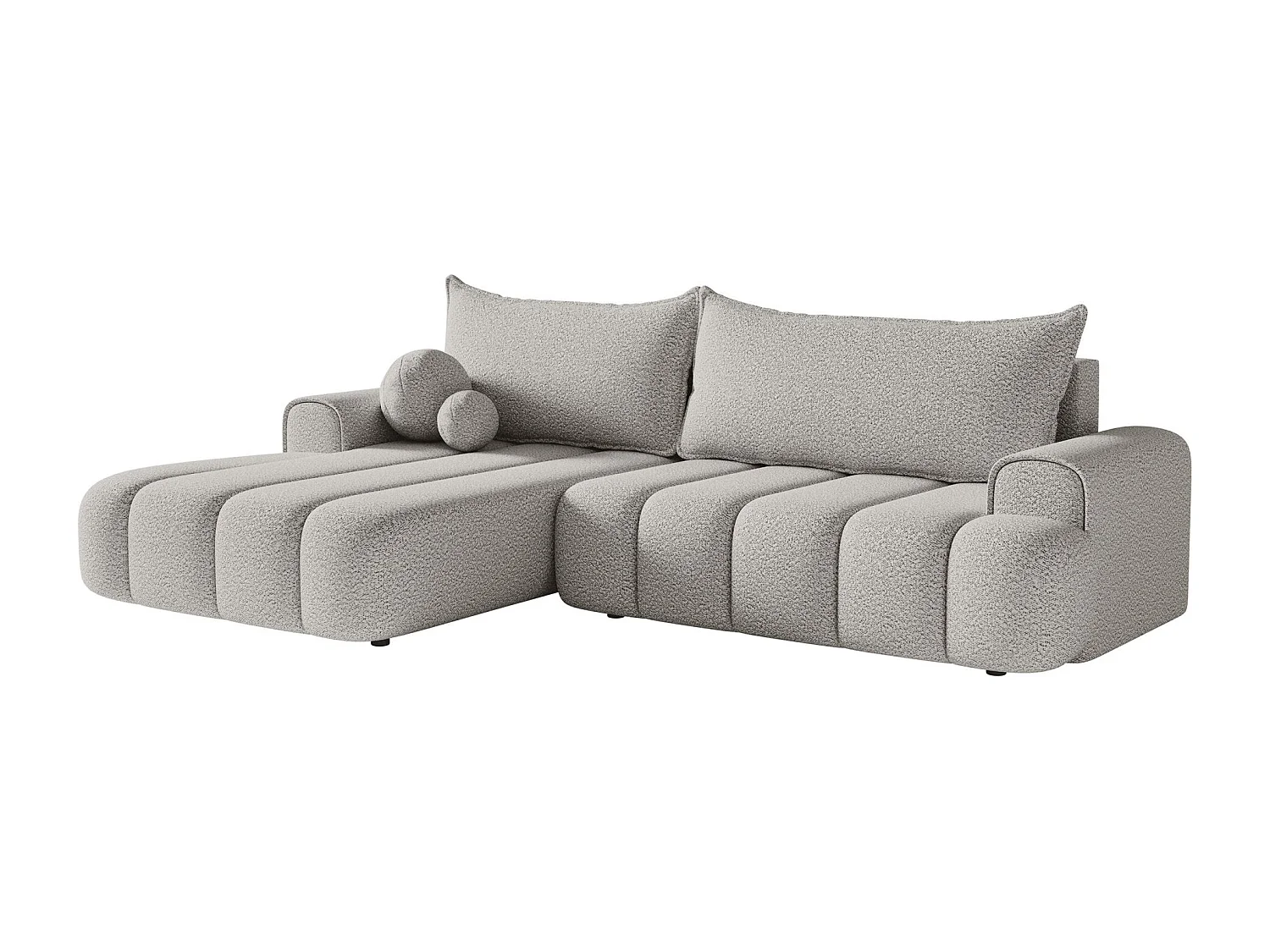Ecksofa mit Schlaffunktion, Stauraum und Bouclé-Bezug - hellgrau - links - DANDELINO