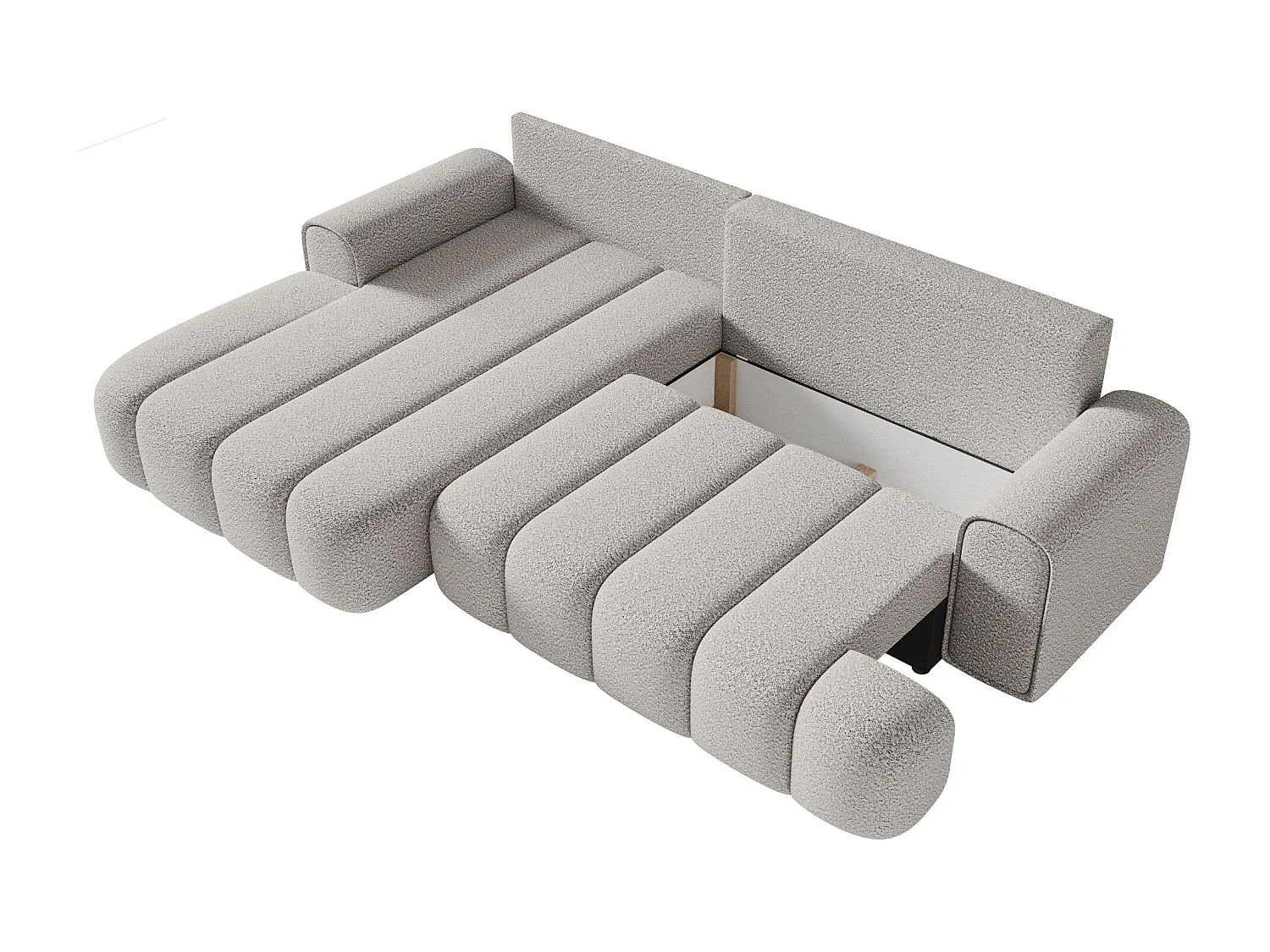 Ecksofa mit Schlaffunktion, Stauraum und Bouclé-Bezug - hellgrau - links - DANDELINO
