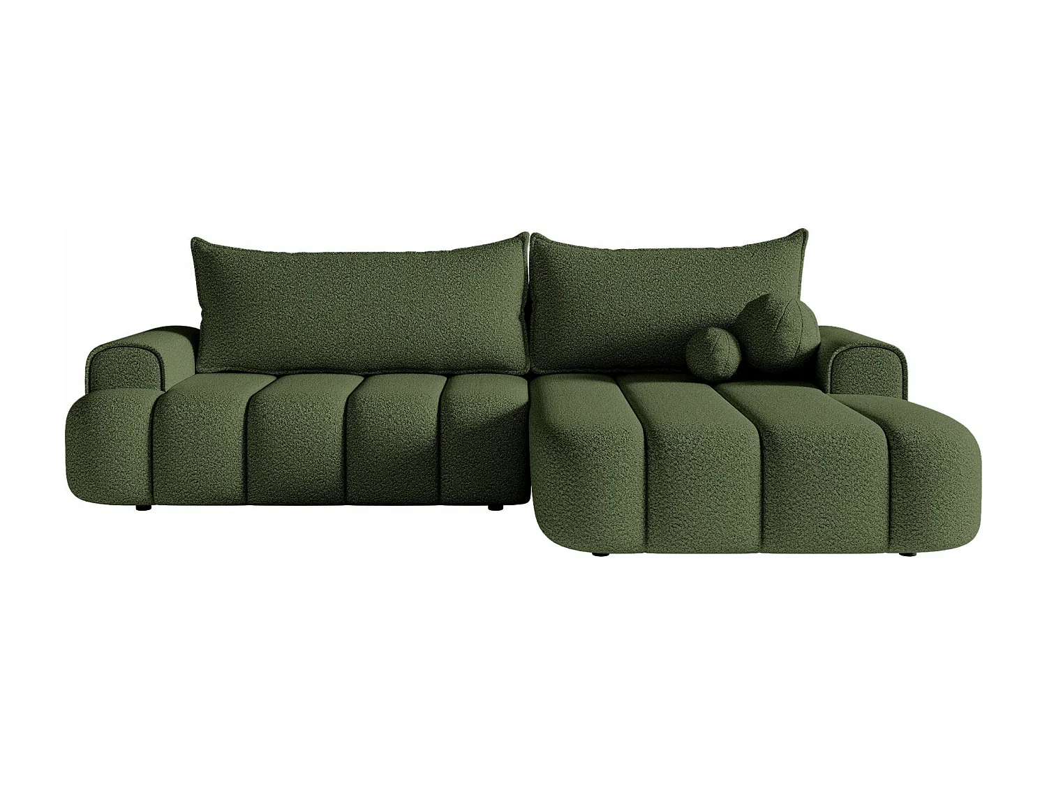 Canapé d'angle convertible - en bouclé vert olive avec revêtement - côté droit - DANDELINO