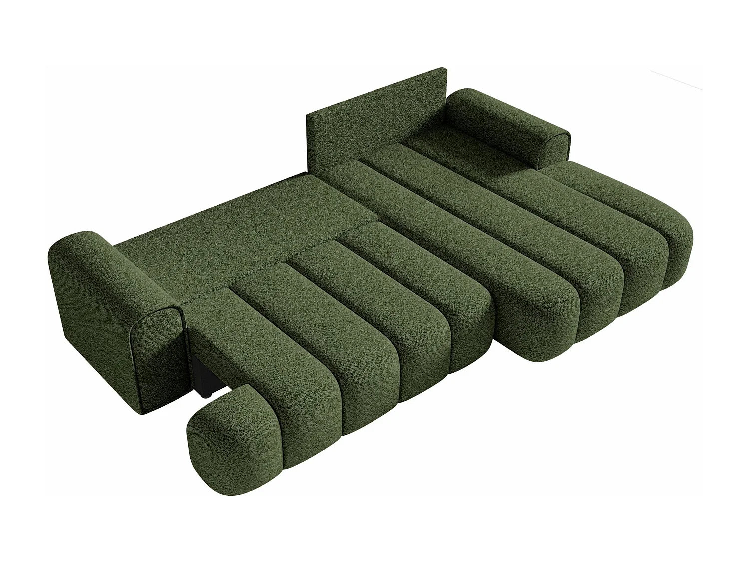 Canapé d'angle convertible - en bouclé vert olive avec revêtement - côté droit - DANDELINO