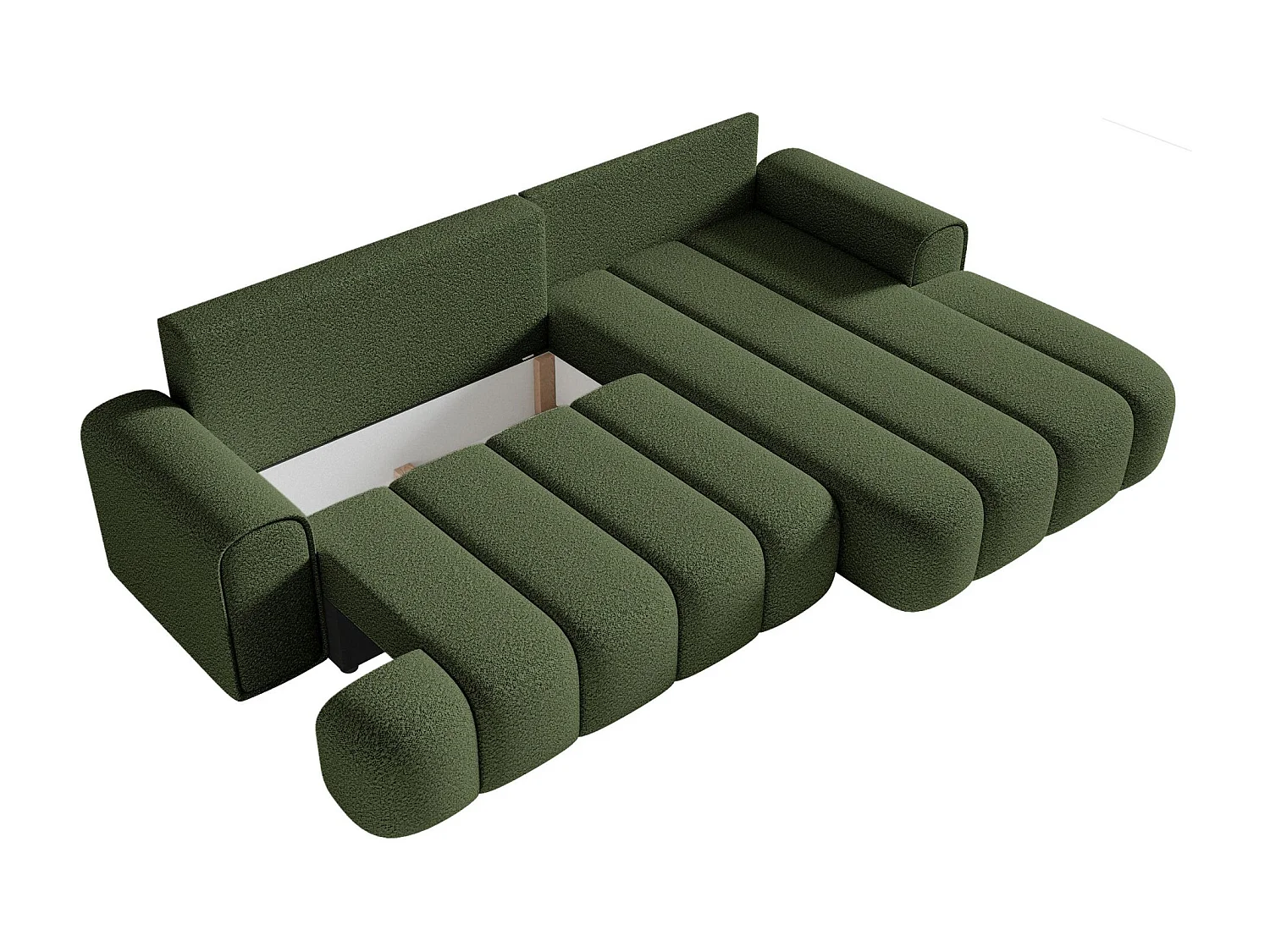 Canapé d'angle convertible - en bouclé vert olive avec revêtement - côté droit - DANDELINO
