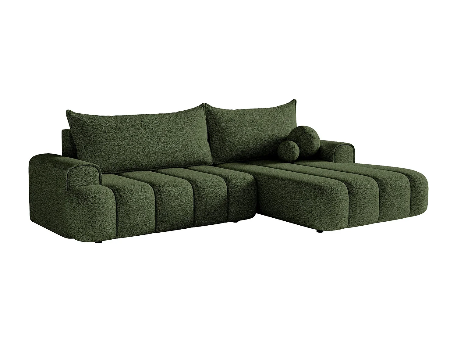 Ecksofa mit Schlaffunktion, Stauraum und Bouclé-Bezug - khaki - rechts - DANDELINO