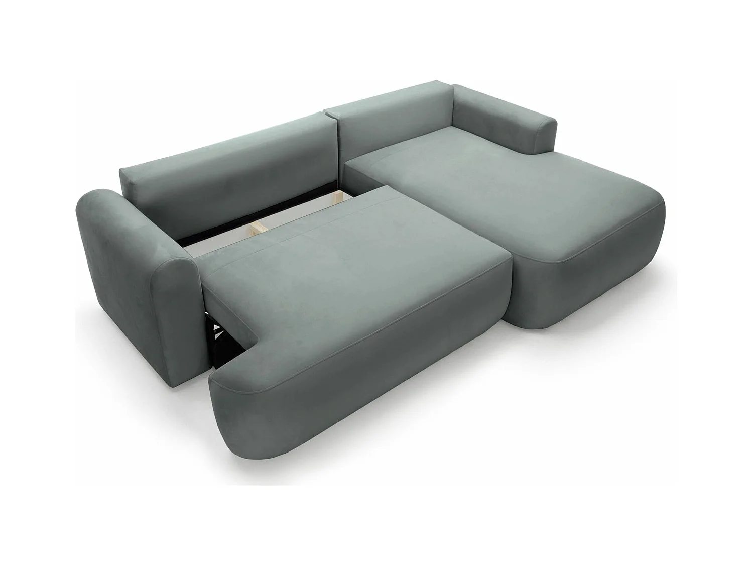 Ecksofa mit Schlaffunktion, Stauraum und Samtbezug - grau - rechts - OVO
