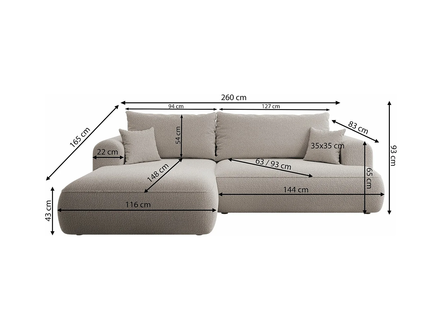 Ecksofa mit Schlaffunktion, Stauraum und Samtbezug - grau - rechts - OVO