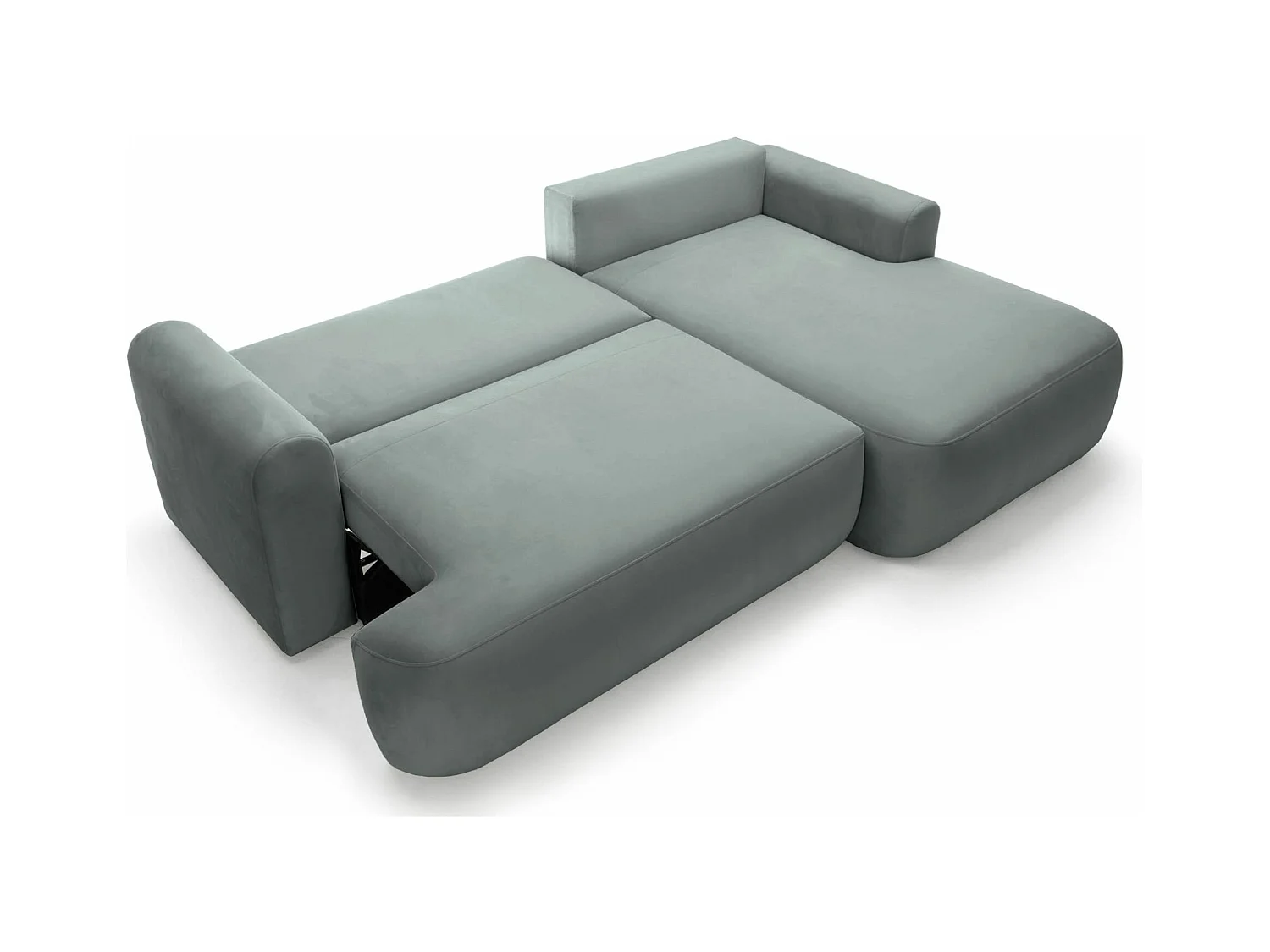 Ecksofa mit Schlaffunktion, Stauraum und Samtbezug - grau - rechts - OVO