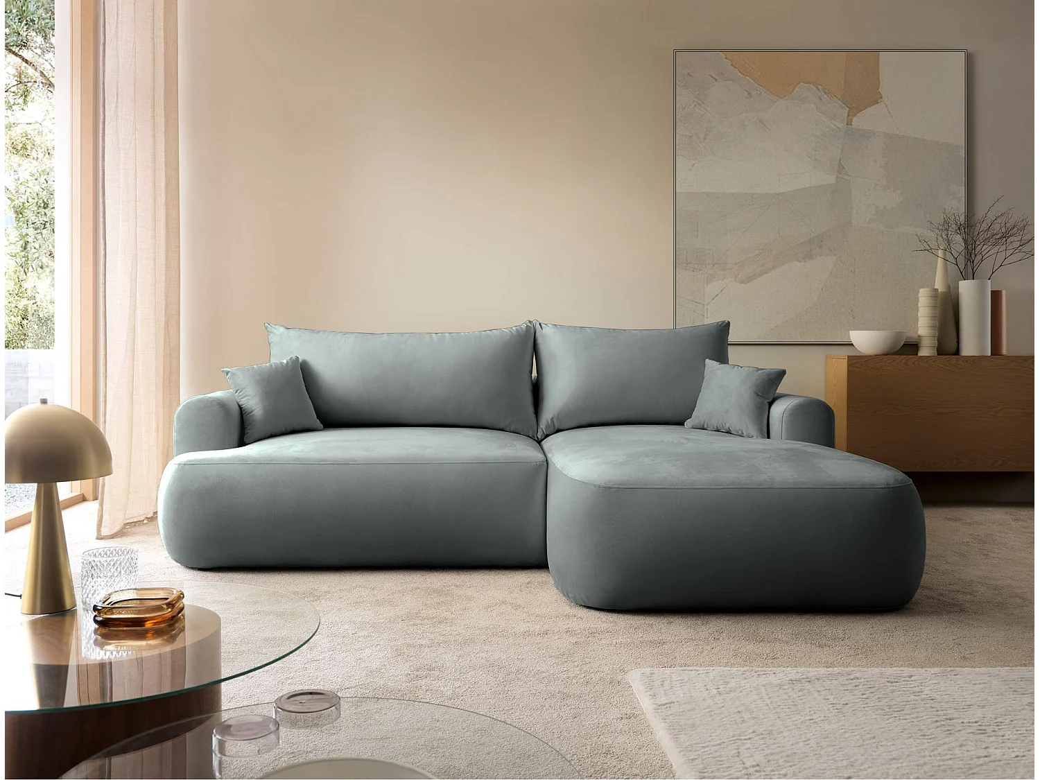 Omkeerbare hoekbank - in grijs fluweel - rechterkant - OVO L