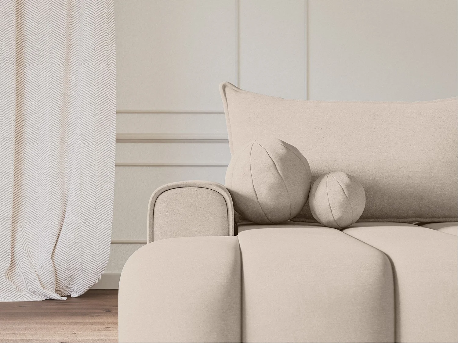 Canapé d'angle convertible - en velours grège avec revêtement - côté gauche- DANDELINO