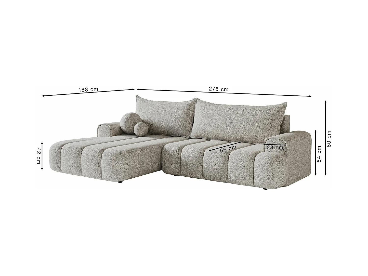 Ecksofa mit Schlaffunktion, Stauraum und Samtbezug - graubeige - links - DANDELINO