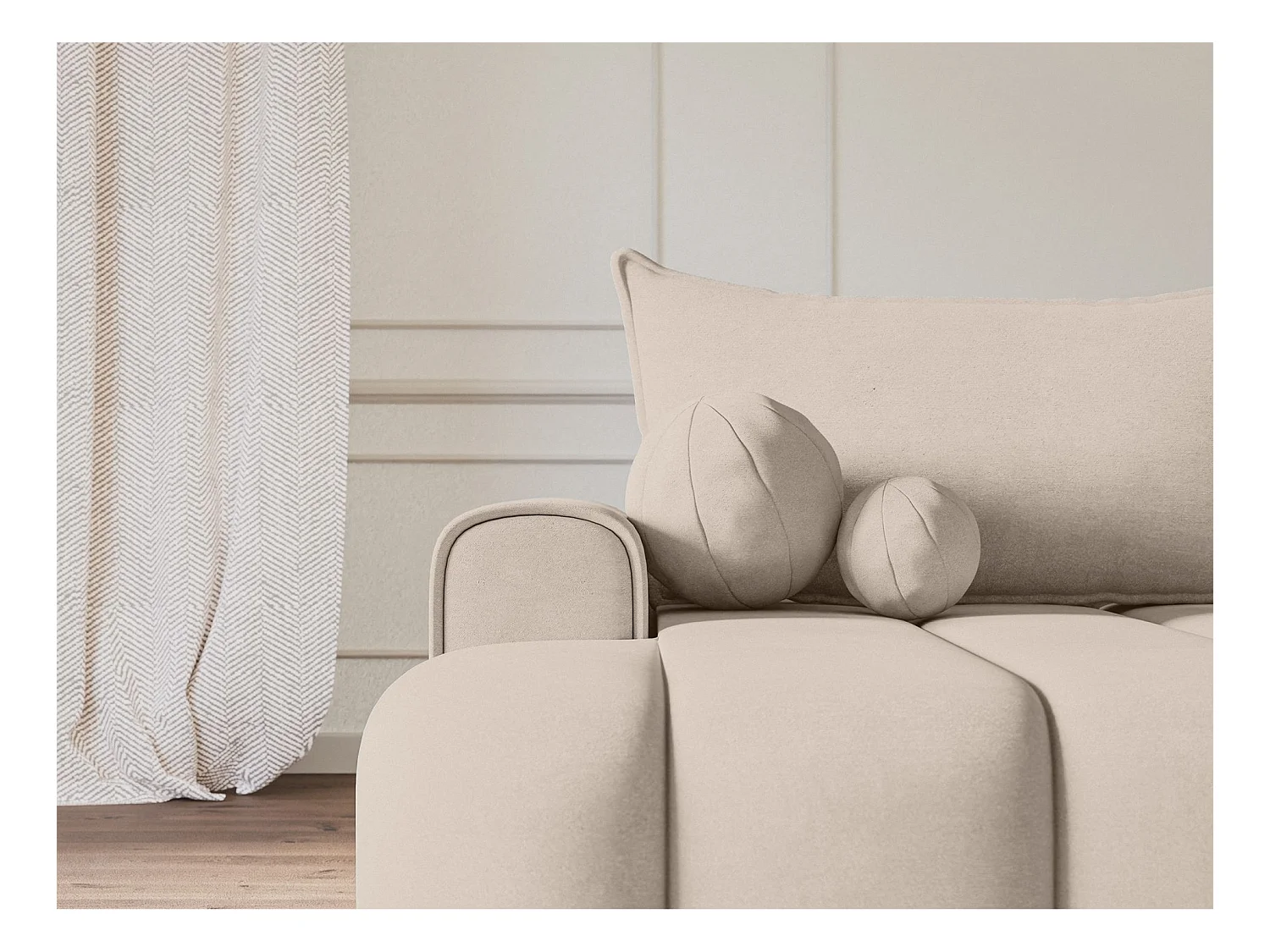 Ecksofa mit Schlaffunktion, Stauraum und Samtbezug - graubeige - links - DANDELINO