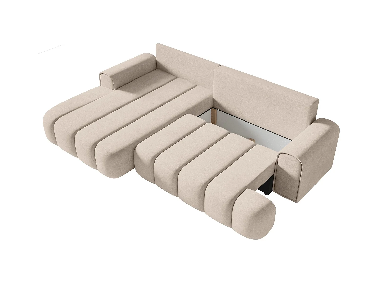 Ecksofa mit Schlaffunktion, Stauraum und Samtbezug - graubeige - links - DANDELINO