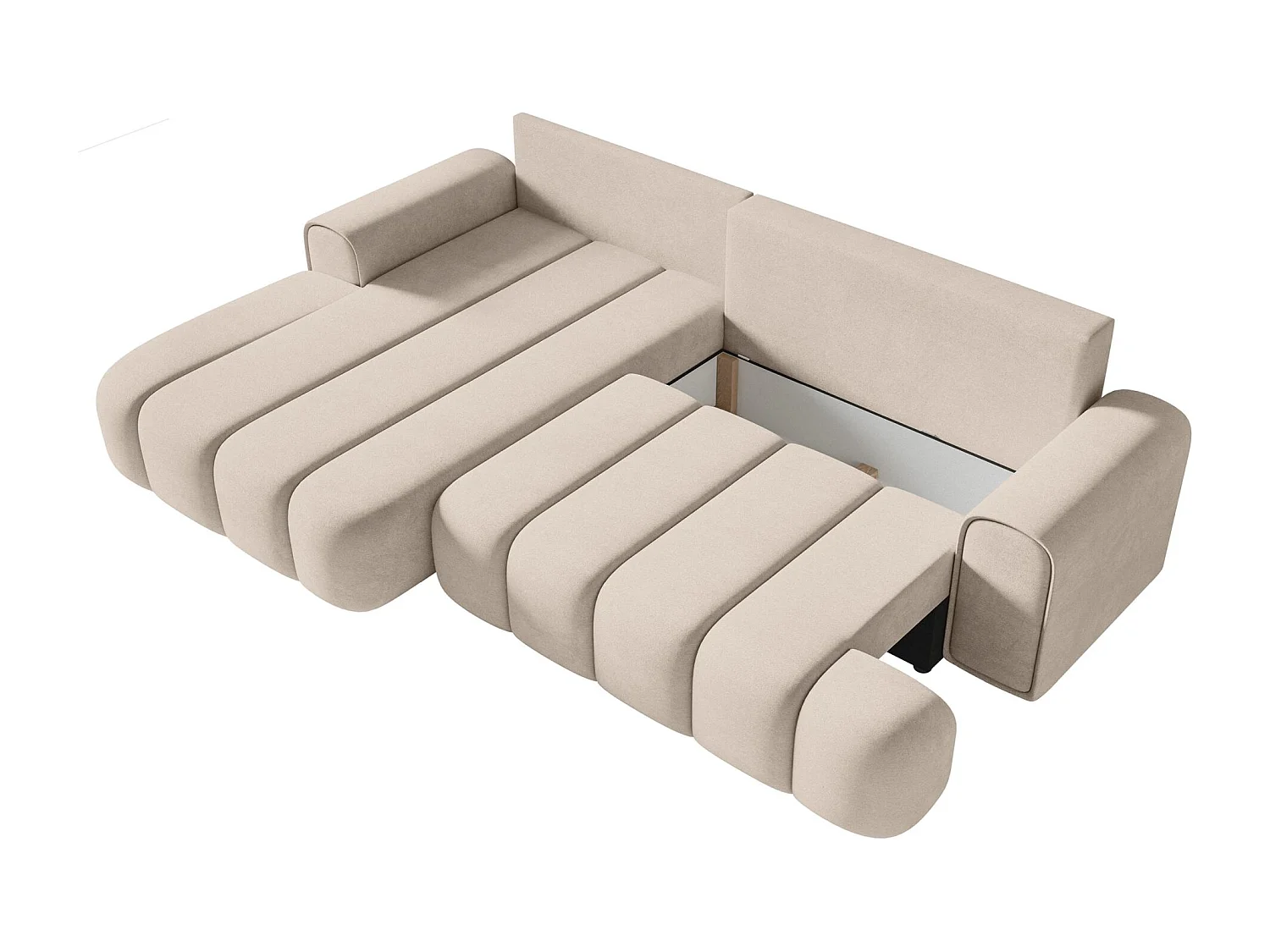 Canapé d'angle convertible - en velours grège avec revêtement - côté gauche- DANDELINO