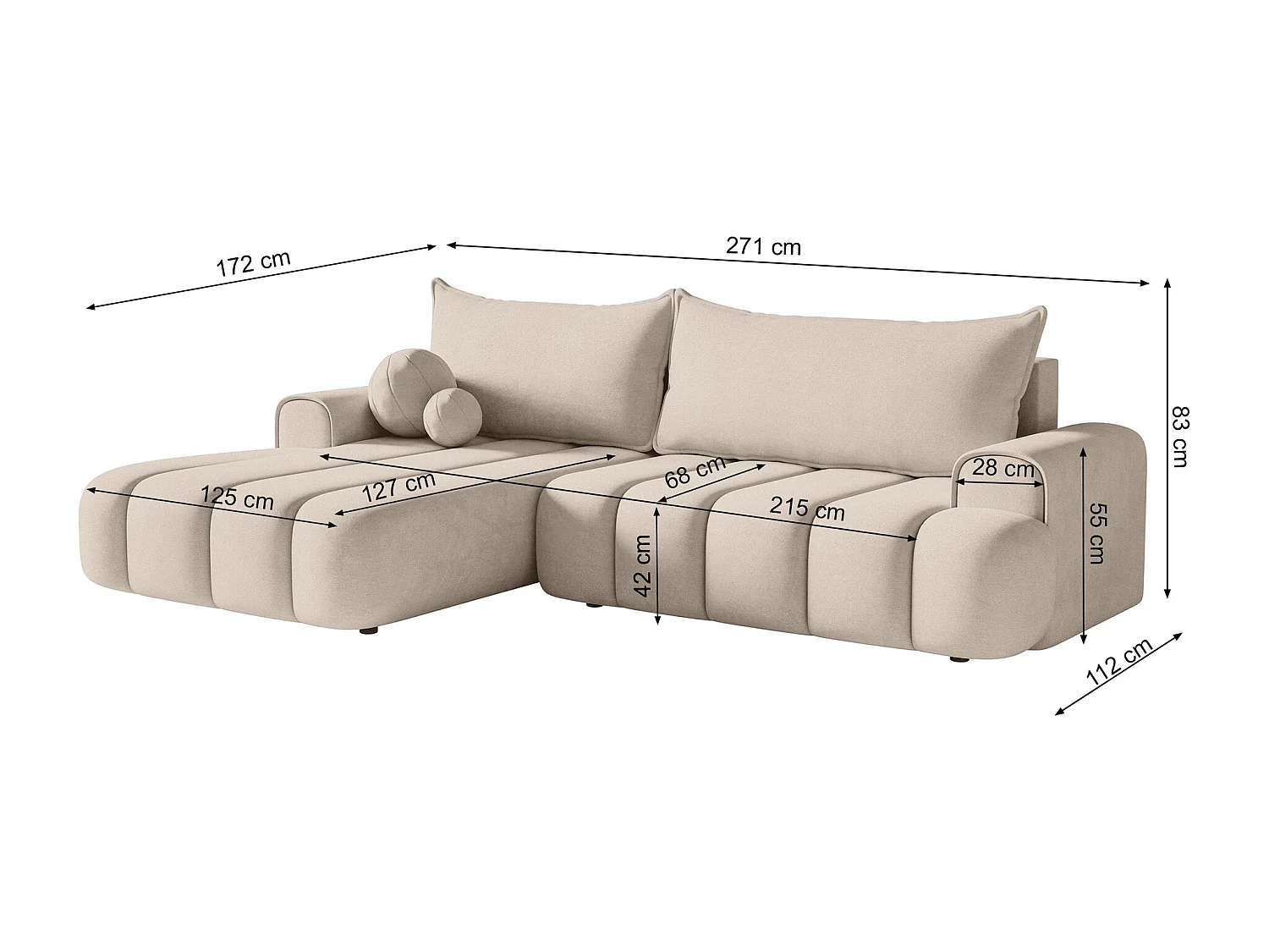 Canapé d'angle convertible - en velours marine avec revêtement - côté gauche - DANDELINO