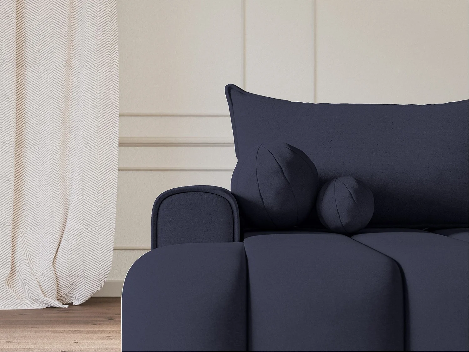 Hoekbank - in marineblauw fluweel met stoffering - linkerzijde - DANDELINO