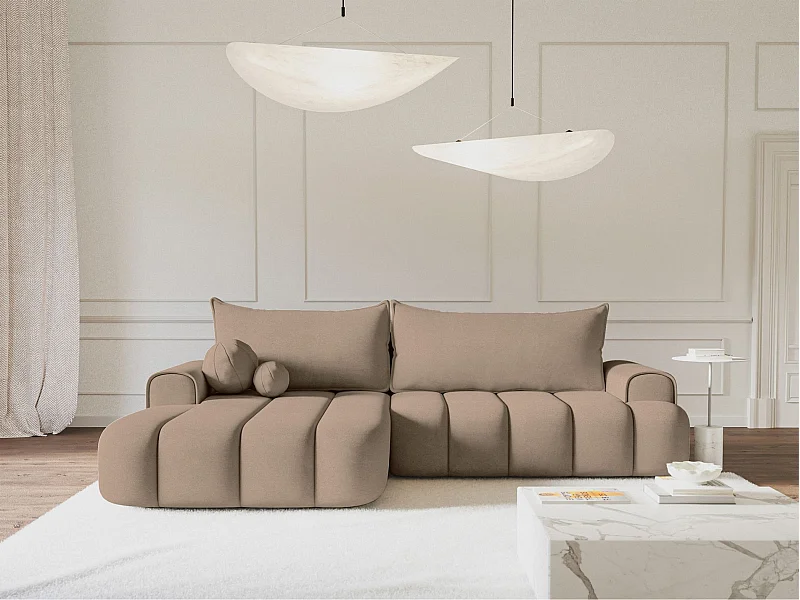 Hoekbank - in donkerbeige fluweel met stoffering - linkerzijde - DANDELINO