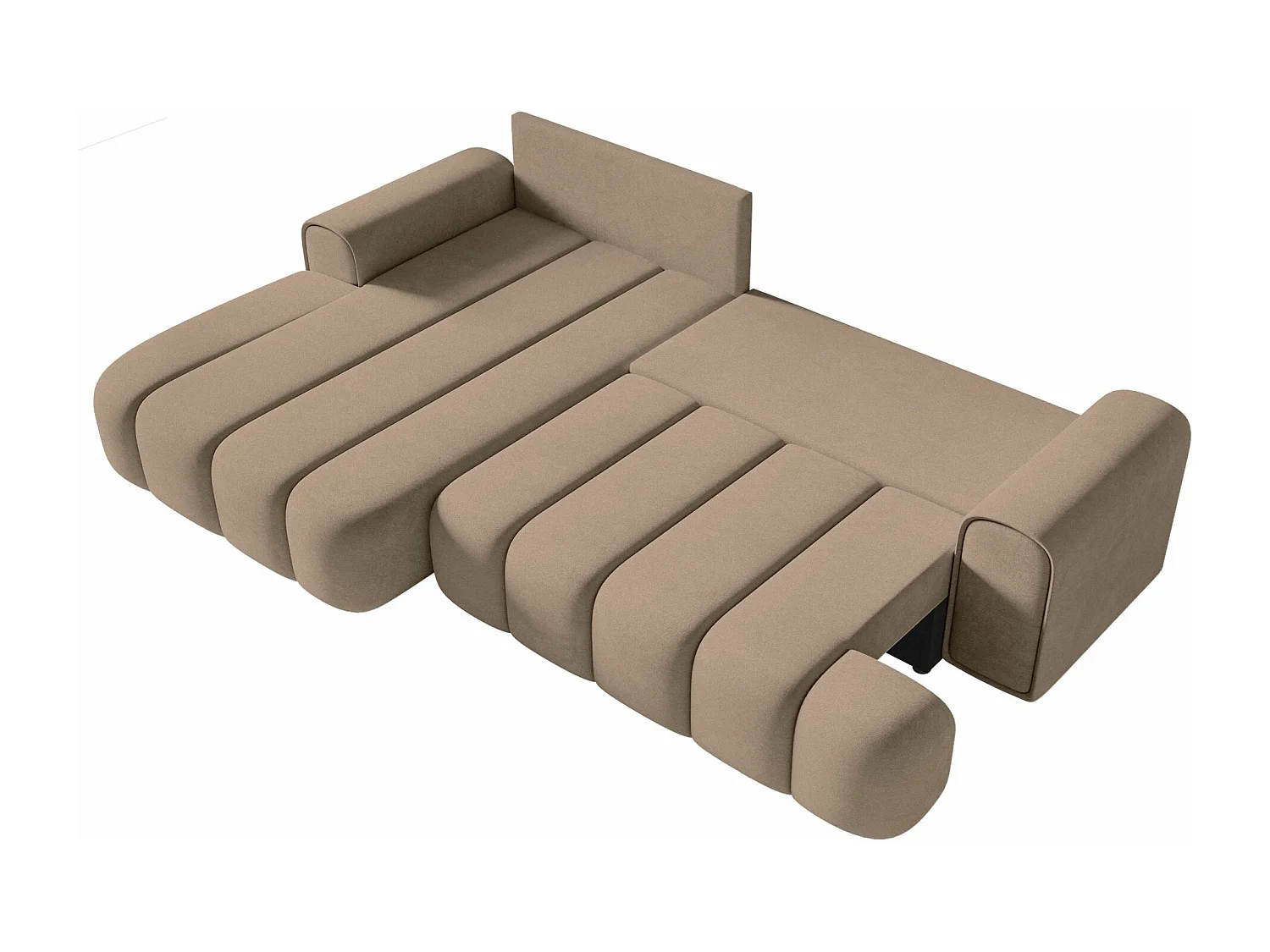 Canapé d'angle convertible - en velours beige foncé avec revêtement - côté gauche - DANDELINO