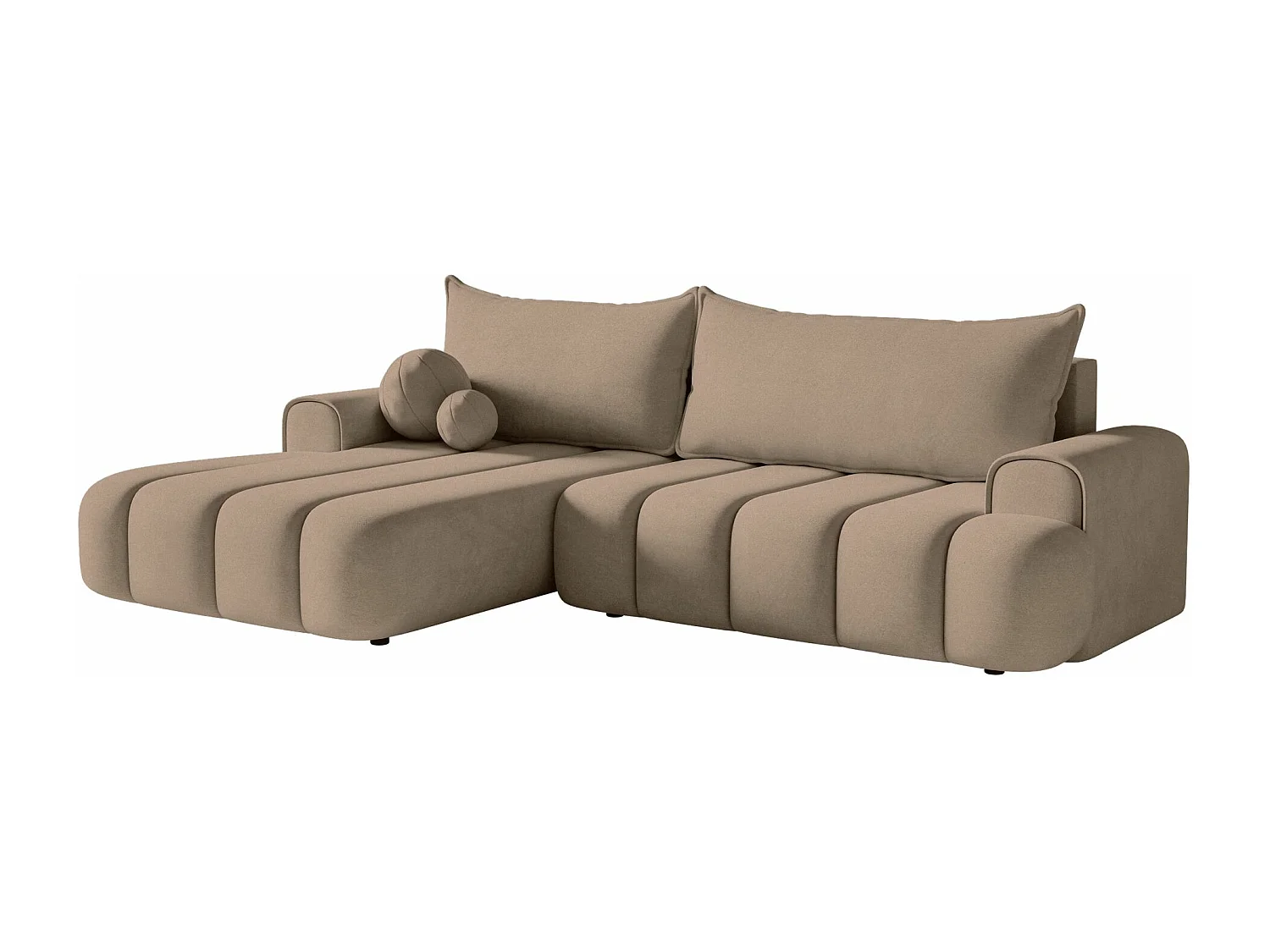 Canapé d'angle convertible - en velours beige foncé avec revêtement - côté gauche - DANDELINO