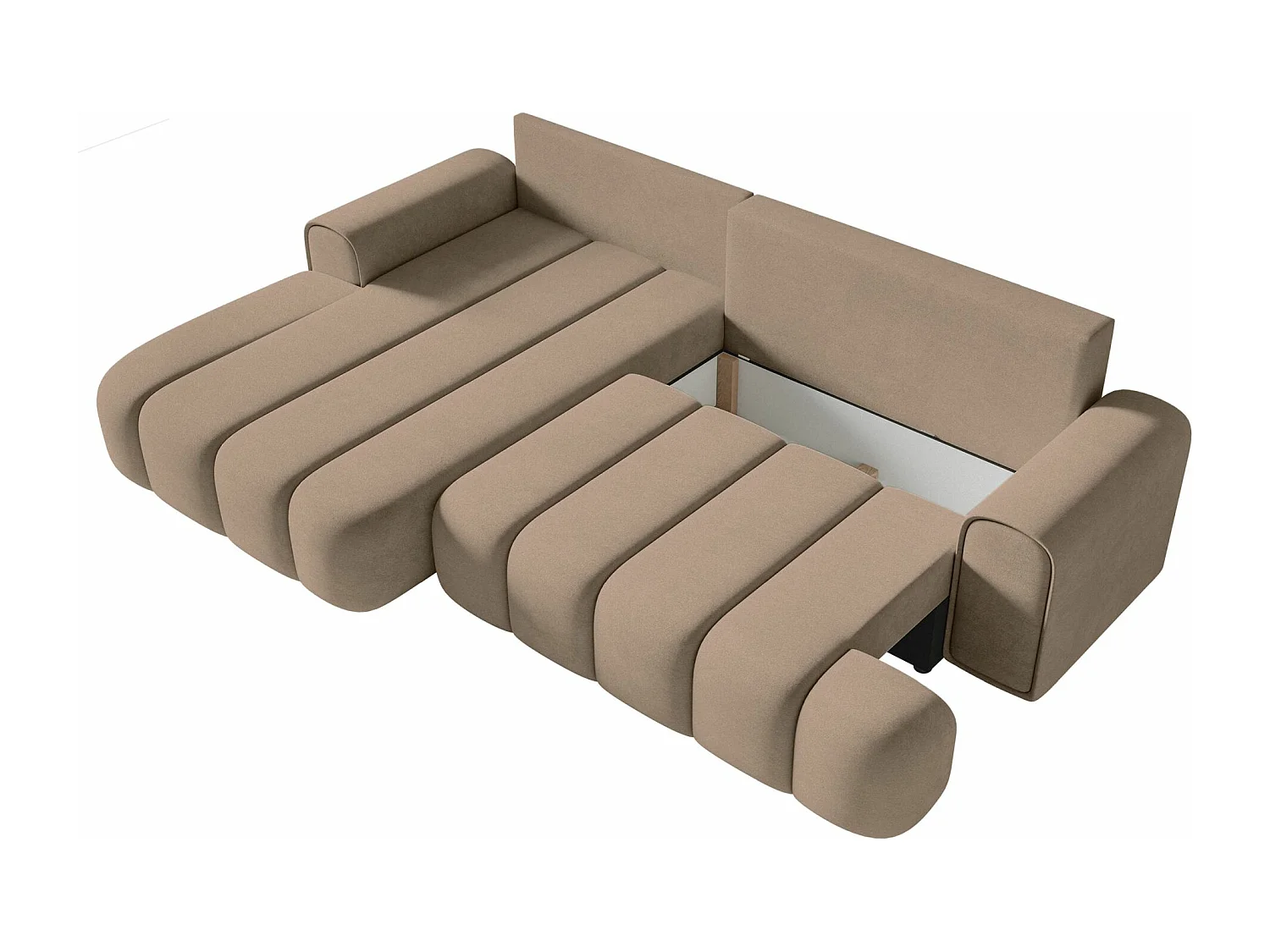 Canapé d'angle convertible - en velours beige foncé avec revêtement - côté gauche - DANDELINO