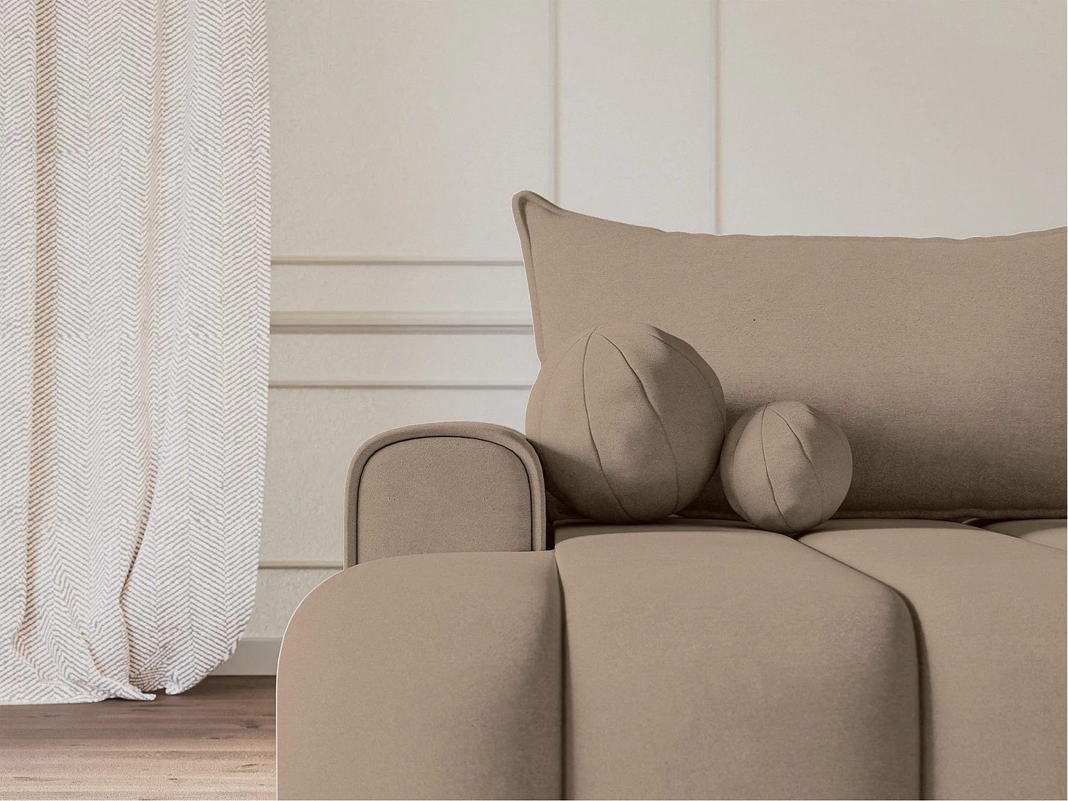 Canapé d'angle convertible - en velours beige foncé avec revêtement - côté gauche - DANDELINO