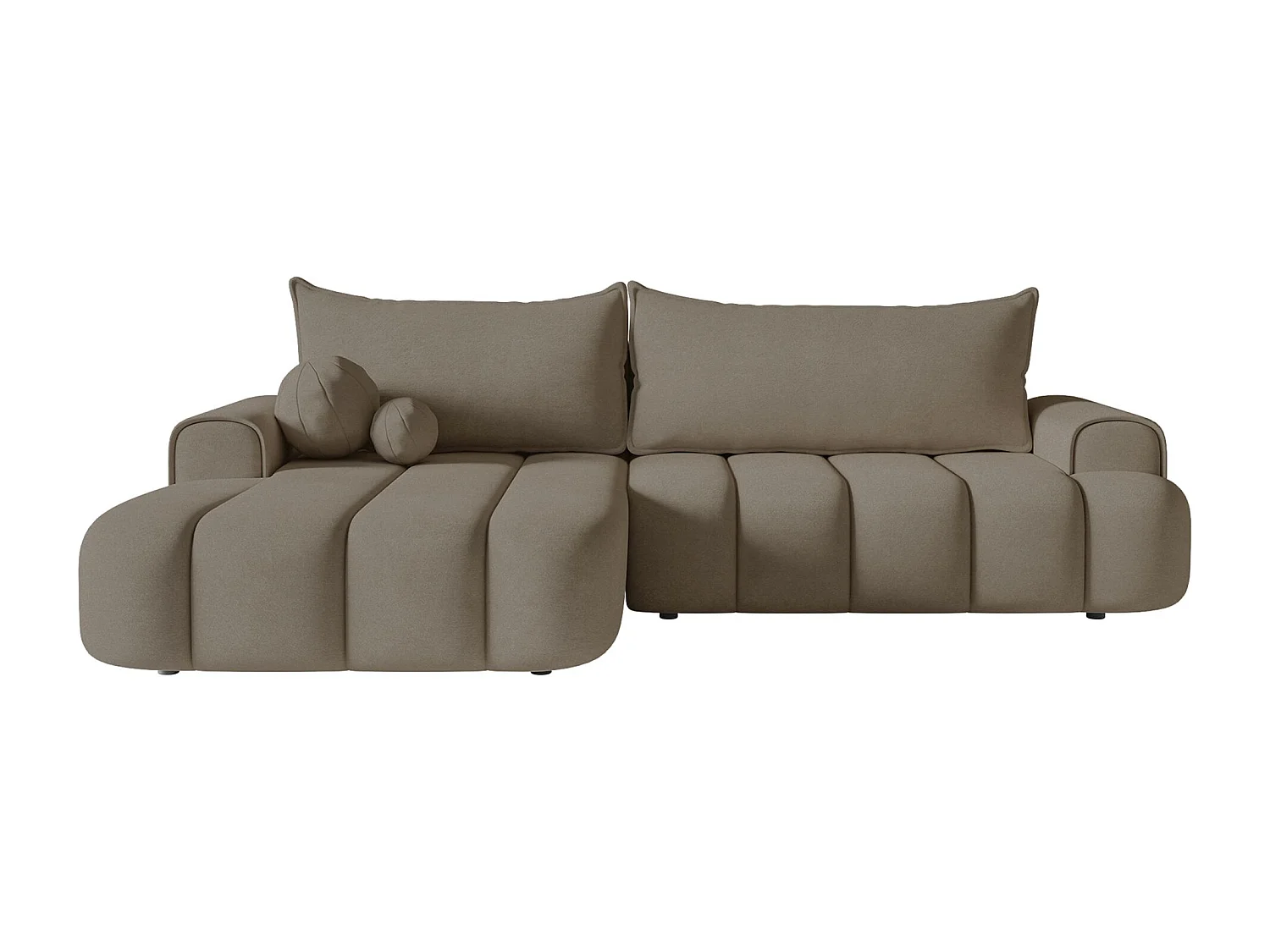 Canapé d'angle convertible - en velours beige foncé avec revêtement - côté gauche - DANDELINO