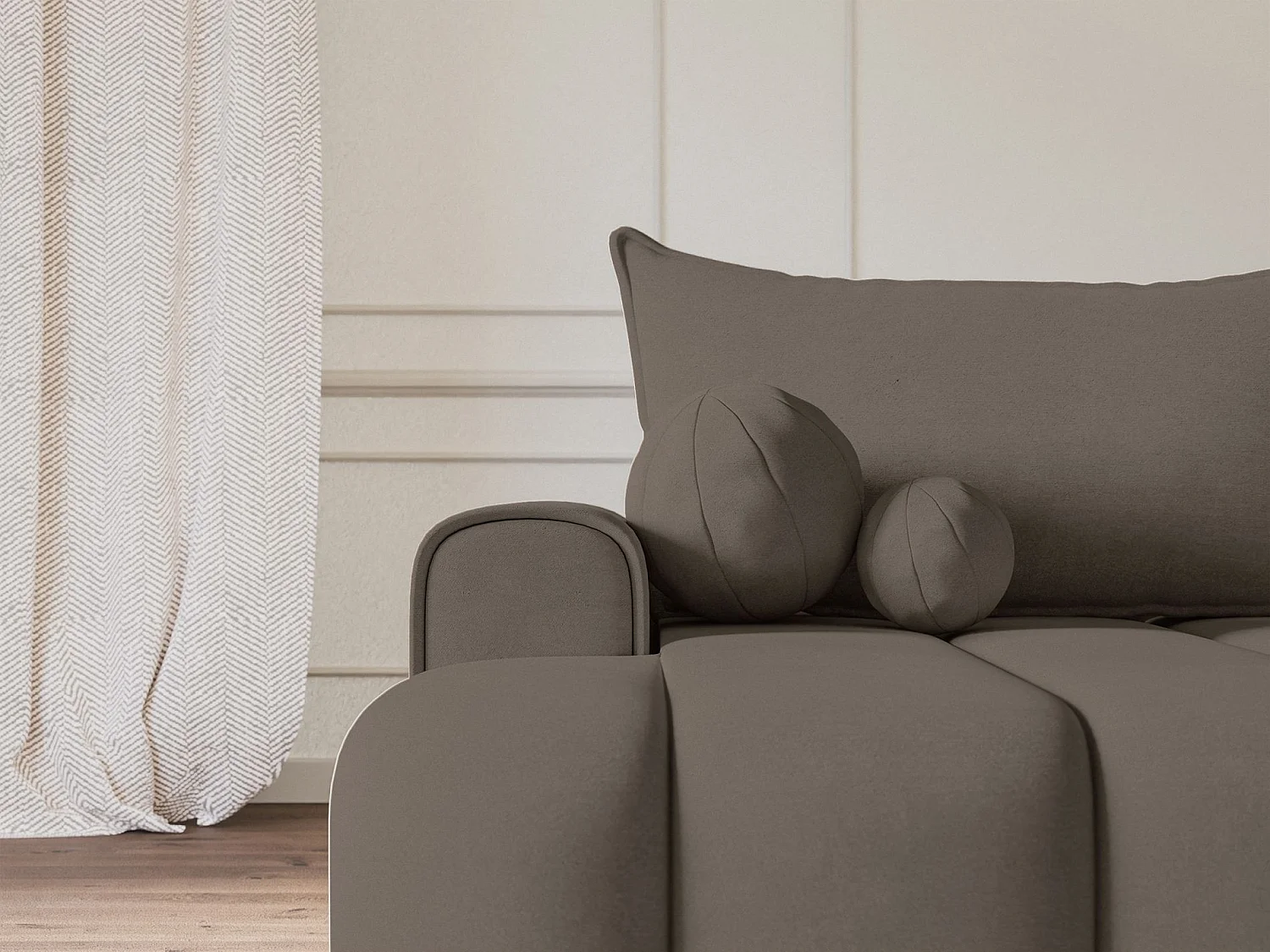 Canapé d'angle convertible - en velours beige foncé avec revêtement - côté gauche - DANDELINO