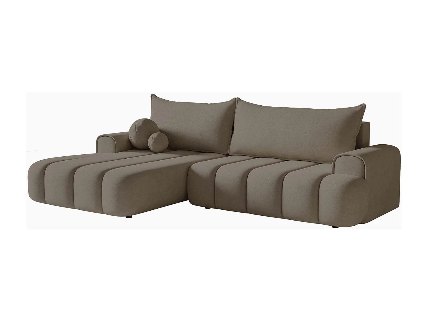 Ecksofa mit Schlaffunktion, Stauraum und Samtbezug - dunkelbeige - links - DANDELINO