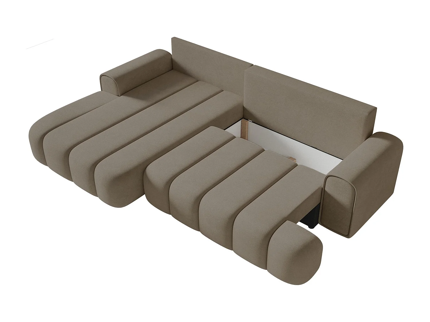 Ecksofa mit Schlaffunktion, Stauraum und Samtbezug - dunkelbeige - links - DANDELINO