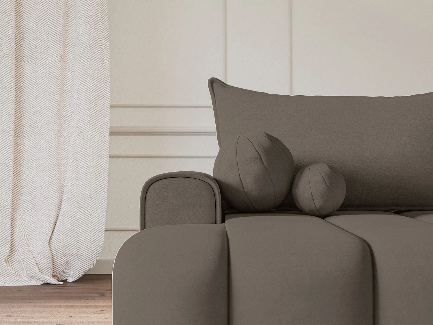Hoekbank - in donkerbeige fluweel met stoffering - linkerzijde - DANDELINO