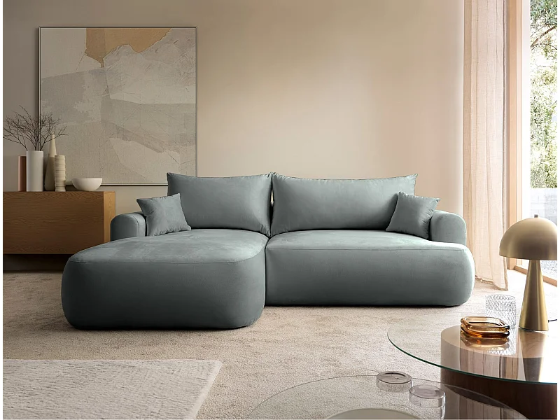 Canapé d'angle réversible - en velours gris- côté gauche - OVO L