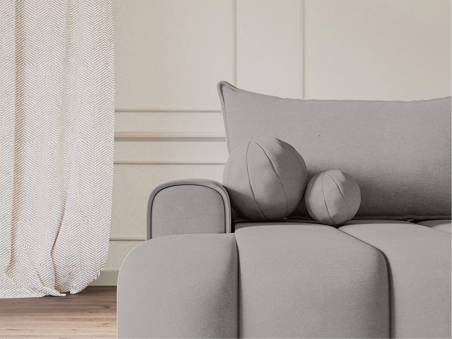 Canapé d'angle convertible - en velours gris avec revêtement -côté gauche - DANDELINO