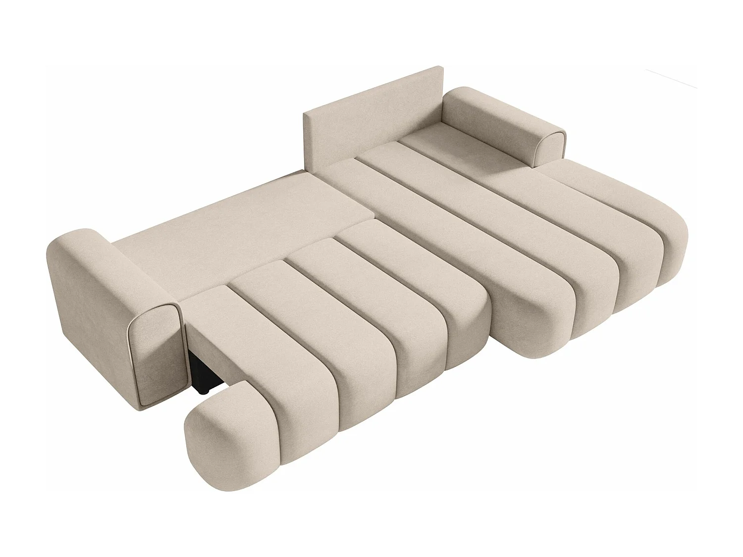 Canapé d'angle convertible - en velours grège avec revêtement - côté droit - DANDELINO