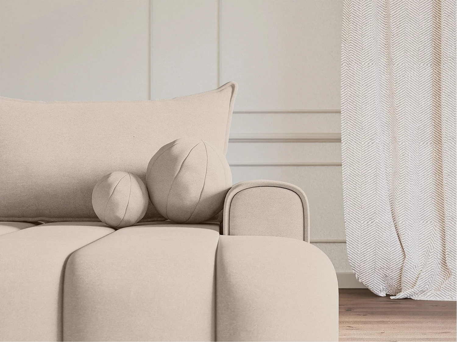 Canapé d'angle convertible - en velours grège avec revêtement - côté droit - DANDELINO