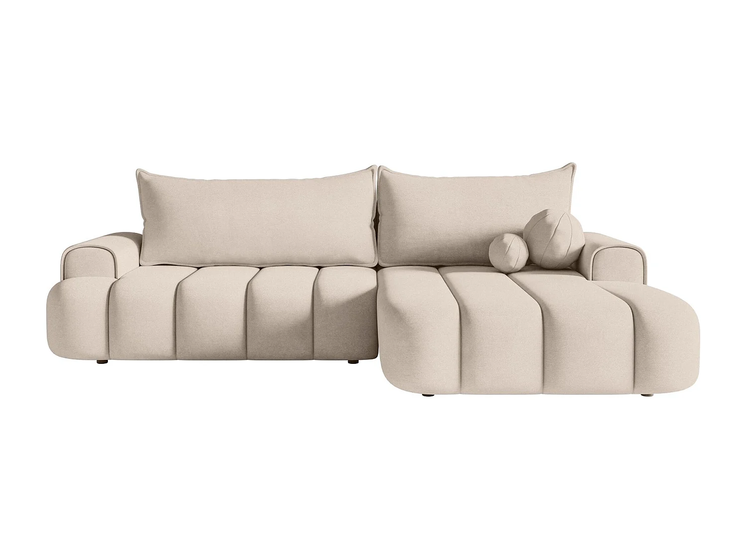 Canapé d'angle convertible - en velours grège avec revêtement - côté droit - DANDELINO