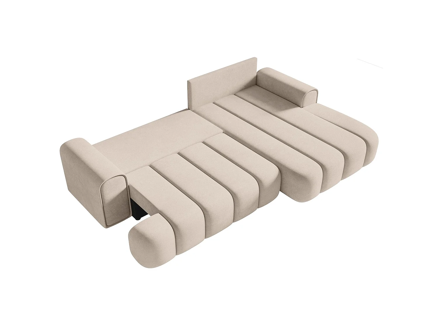 Canapé d'angle convertible - en velours grège avec revêtement - côté droit - DANDELINO