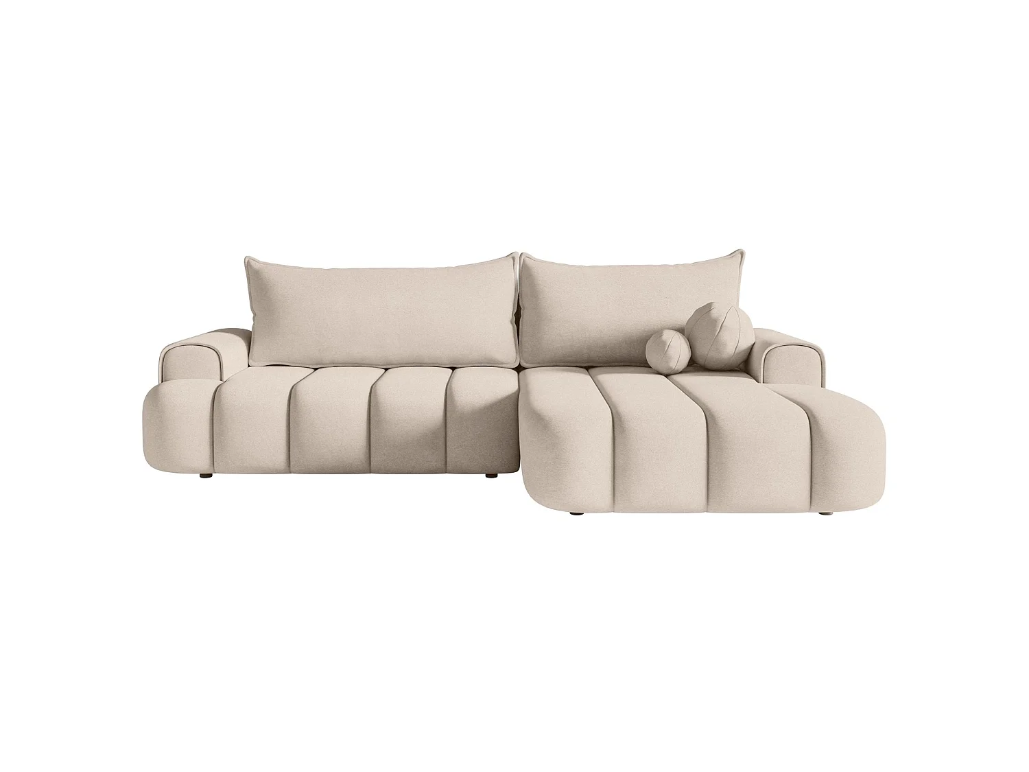 Canapé d'angle convertible - en velours grège avec revêtement - côté droit - DANDELINO