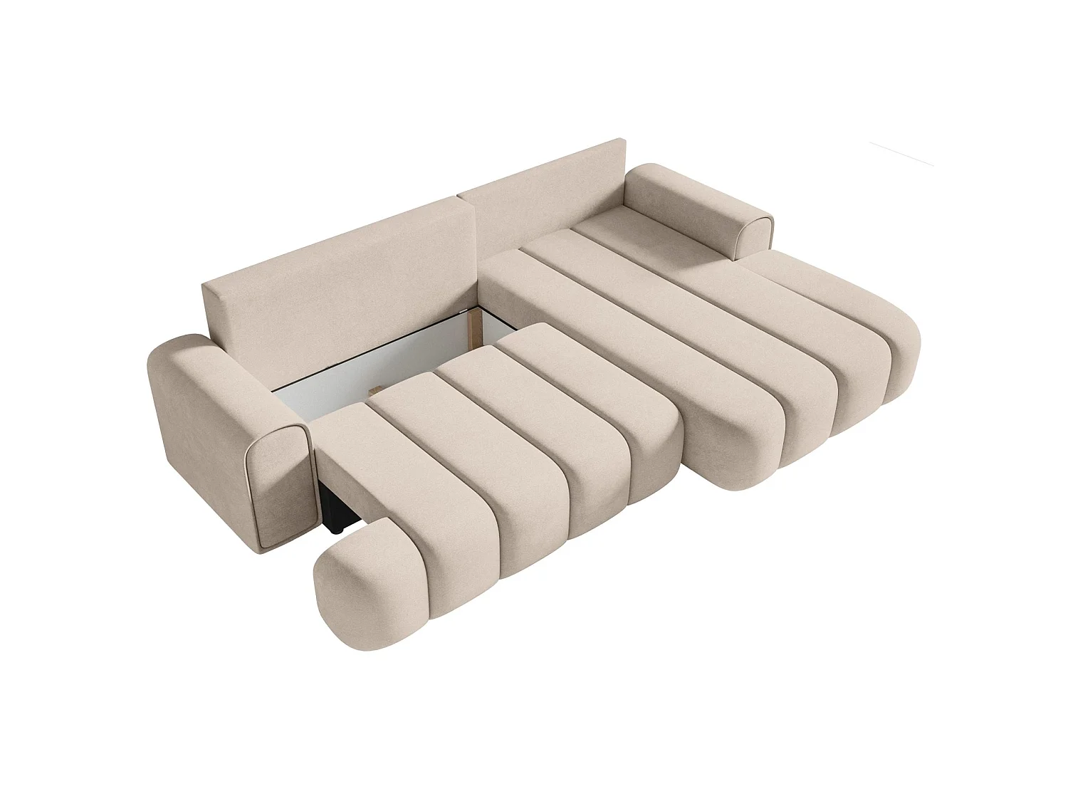 Canapé d'angle convertible - en velours grège avec revêtement - côté droit - DANDELINO