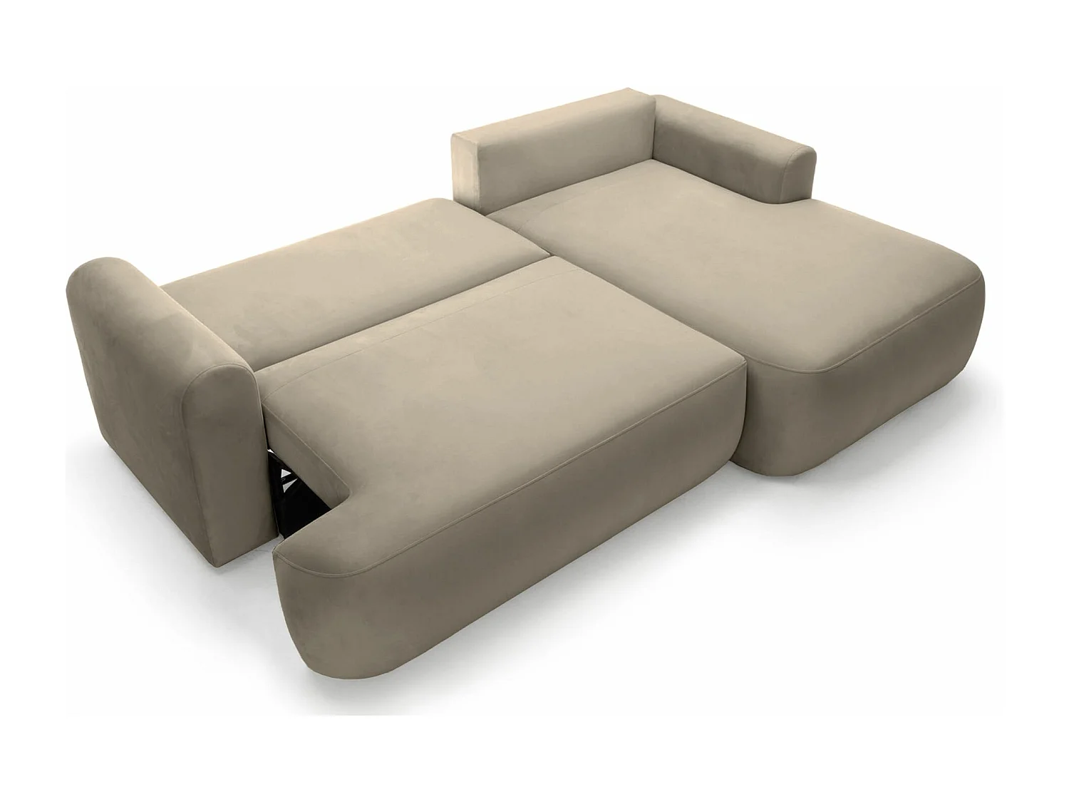 Ecksofa mit Schlaffunktion, Stauraum und Samtbezug - grau-beige - rechts - OVO