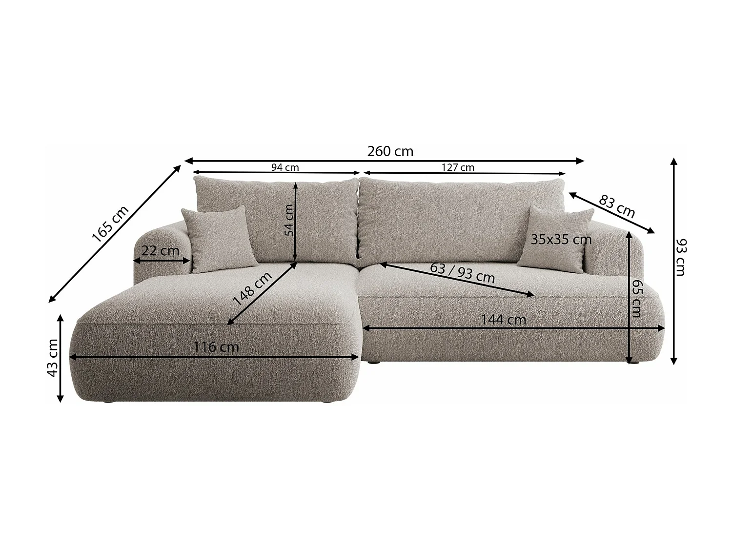 Ecksofa mit Schlaffunktion, Stauraum und Samtbezug - grau-beige - rechts - OVO