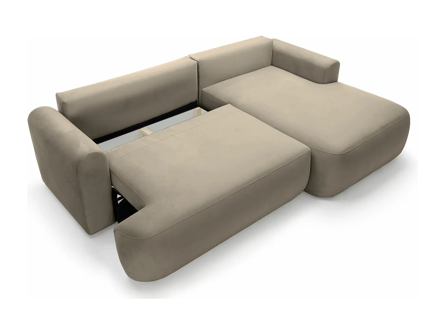 Ecksofa mit Schlaffunktion, Stauraum und Samtbezug - grau-beige - rechts - OVO