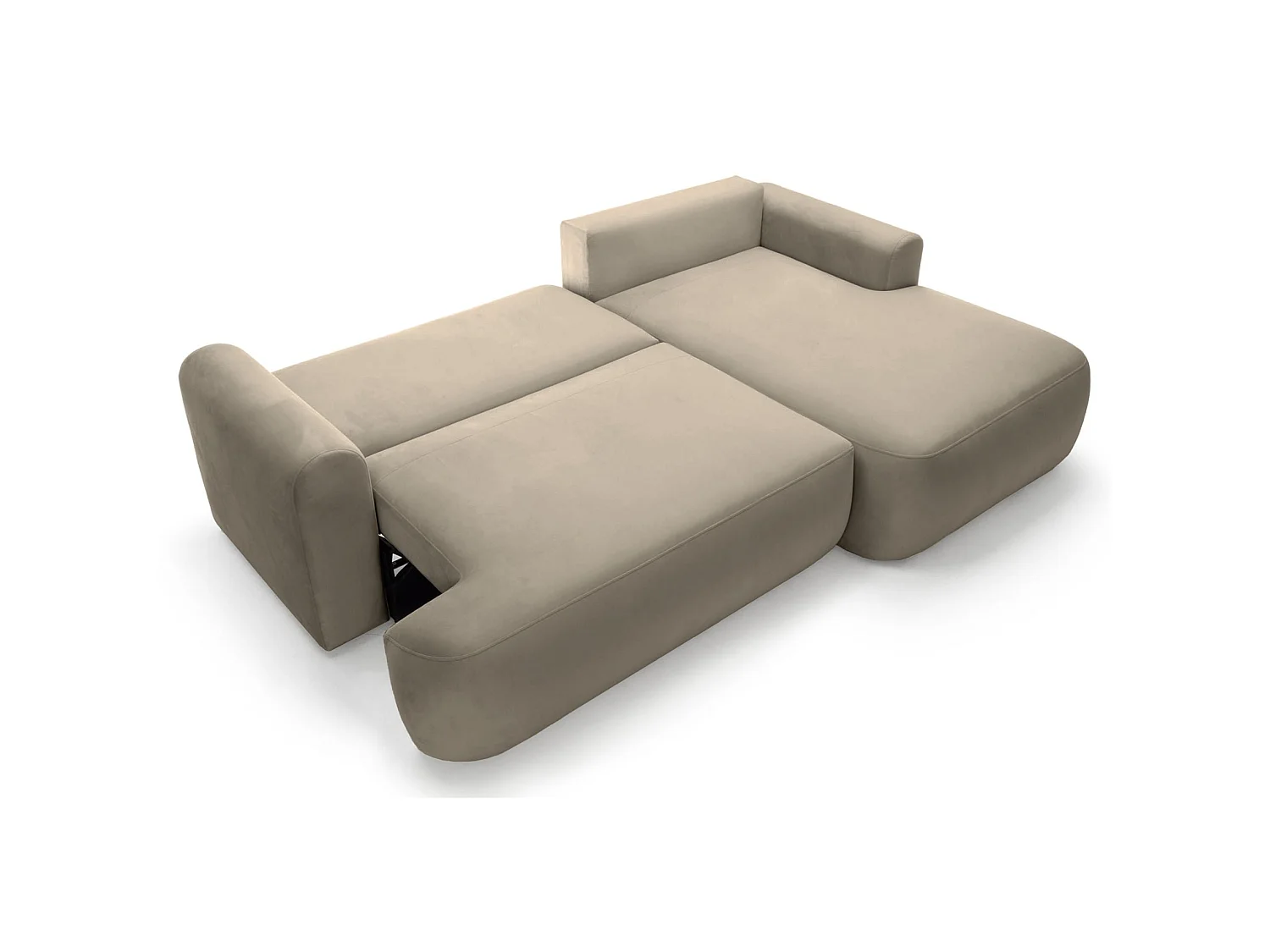 Ecksofa mit Schlaffunktion, Stauraum und Samtbezug - grau-beige - rechts - OVO