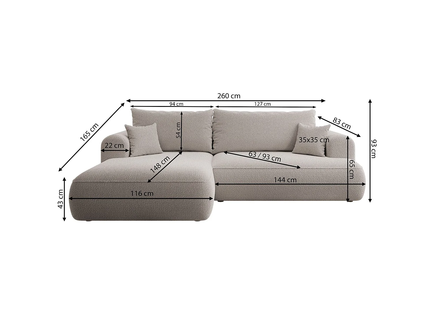 Ecksofa mit Schlaffunktion, Stauraum und Samtbezug - grau-beige - rechts - OVO