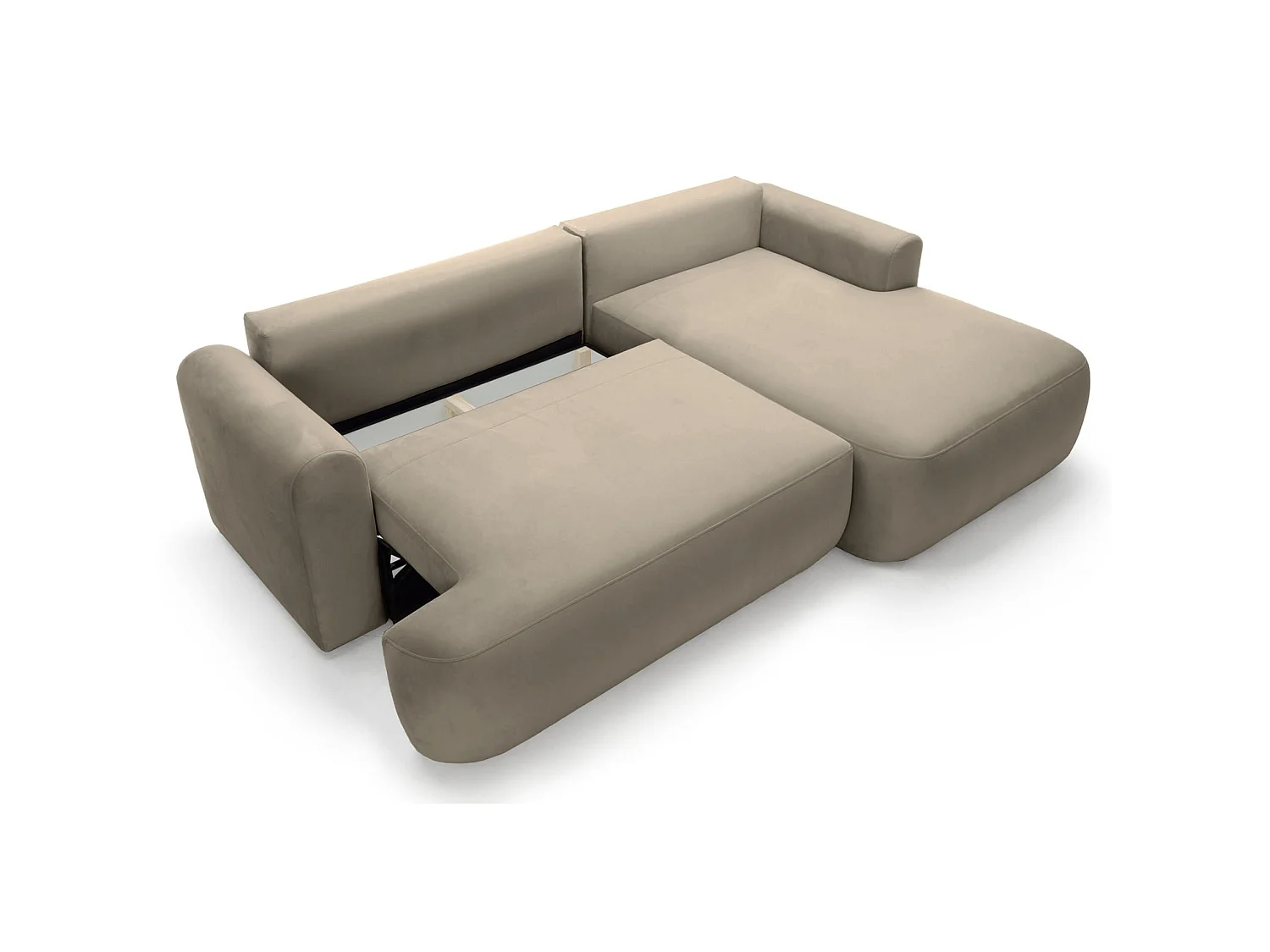 Ecksofa mit Schlaffunktion, Stauraum und Samtbezug - grau-beige - rechts - OVO