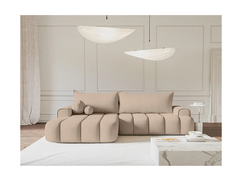 Ecksofa mit Schlaffunktion, Stauraum und Samtbezug - beige - links - DANDELINO