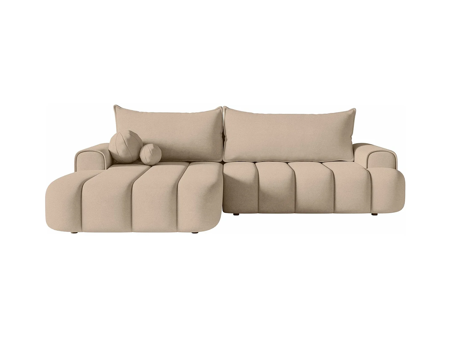 Canapé d'angle convertible - en velours beige avec revêtement - côté gauche - DANDELINO