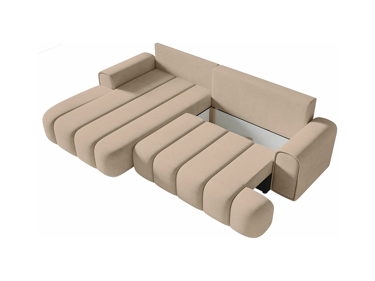 Canapé d'angle convertible - en velours beige avec revêtement - côté gauche - DANDELINO